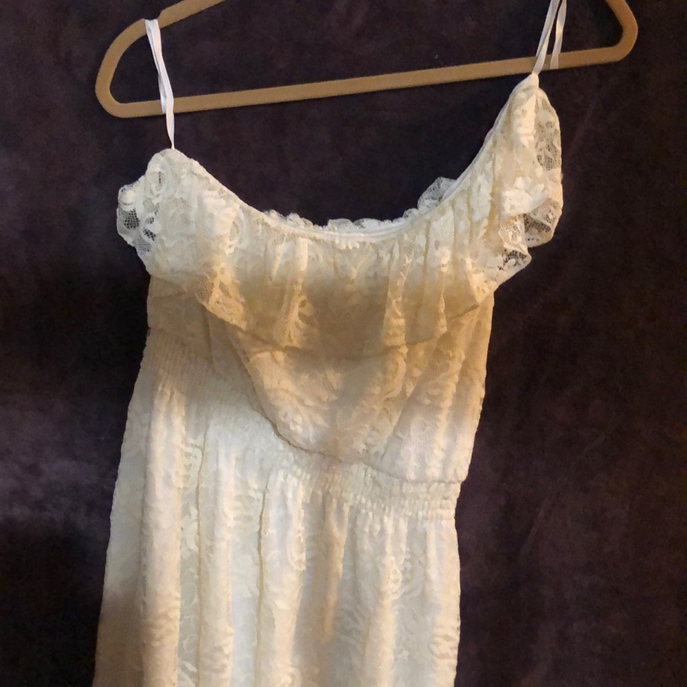 One shoulder white lace dress